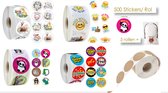 3000x Schattige Kinder Stickers 2.5cm(6 Rollen) - Kleurige Dieren-Emoji-Compliment Woorden-Kinderen Beloning/Verjaardag Feest/Bakkerij/HomeMade Gift/Cadeautje Label/Dagboek -Thuis/