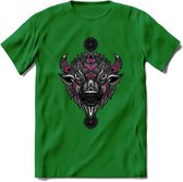 Bizon - Dieren Mandala T-Shirt | Roze | Grappig Verjaardag Zentangle Dierenkop Cadeau Shirt | Dames - Heren - Unisex | Wildlife Tshirt Kleding Kado | - Donker Groen - L