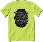 Wolf - Dieren Mandala T-Shirt | Groen | Grappig Verjaardag Zentangle Dierenkop Cadeau Shirt | Dames - Heren - Unisex | Wildlife Tshirt Kleding Kado | - Groen - S