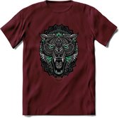 Wolf - Dieren Mandala T-Shirt | Aqua | Grappig Verjaardag Zentangle Dierenkop Cadeau Shirt | Dames - Heren - Unisex | Wildlife Tshirt Kleding Kado | - Burgundy - S