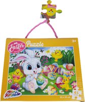 Puzzel Pasen paashaas en kuiken - Geel / Multicolor - Karton - 45 stukjes - vanaf 3 jaar - Puzzelen - Puzzel - Speelgoed - Spelen