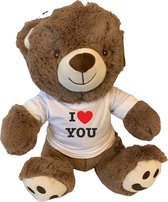 Grote bruine knuffel beer I Love You met wit shirtje | Valentijn cadeau vrouw man | Valentijnsdag voor mannen vrouwen | Valentijn cadeautje voor hem haar | knuffelbeer | teddybeer