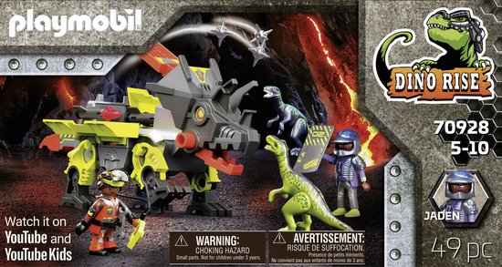 Playmobil Dino Rise Robo-Dino vechtmachine speelgoeddoos met dinosaurussen en speelfiguren.