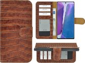 Hoesje Samsung Galaxy Note20 - Bookcase - Portemonnee Hoes Echt leer Wallet case Croco Kaneelbruin