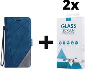 Bookcase Hoesje Patroon Met Pasjeshouder iPhone SE (2020) Blauw - 2x Gratis Screen Protector - Telefoonhoesje - Smartphonehoesje