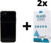 Crystal Backcase Transparant Shockproof Met Pasjeshouder Hoesje iPhone SE (2020) Zwart - 2x Gratis Screen Protector - Telefoonhoesje - Smartphonehoesje