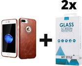 Backcase Lederen Hoesje iPhone 8 Plus Bruin - 2x Gratis Screen Protector - Telefoonhoesje - Smartphonehoesje