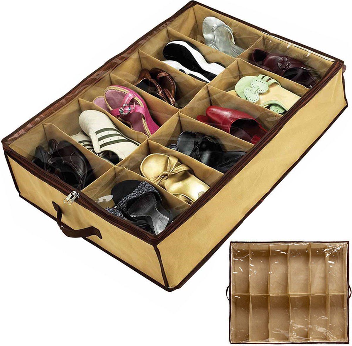 Schoenenorganizer / schoenenopberger voor ca. 12 paar schoenen met transparante cover - licht van gewicht - gemaakt van ademende materiaal