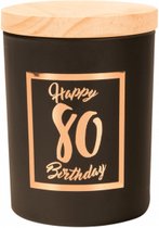 Verjaardag - Geurkaars - Black/Rose - Happy Birthday - 80 jaar - giftbox met panterprint - In cadeauverpakking