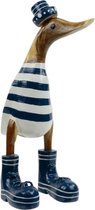 Houten eend streep hoed en schoen navy S - Hout - 28x16x10 cm - Navy blauw - India - Sarana - Fairtrade