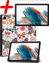 Hoesje Geschikt voor Samsung Galaxy Tab A8 Hoes Case Tablet Hoesje Tri-fold Met Screenprotector - Hoes Geschikt voor Samsung Tab A8 Hoesje Hard Cover Bookcase Hoes - Vlinders