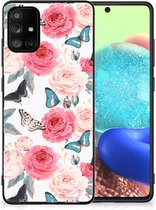 Telefoontas Samsung Galaxy A71 Smartphone Hoesje met Zwarte rand Butterfly Roses