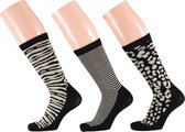 Fashion sokken dames met dierenprint assorti zilver/goud (2 x 3 paar) 35/42