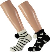 Lage bedsokken dames | Zwart|Wit | One Size | Winter sokken | Bedsokken dames maat 39 42 | Fluffy sokken | Warme sokken | Bedsokken | Fleece sokken Slaapsokken | Warme sokken dames