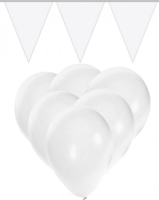 experimenteel Stadium een kopje Witte versiering 15 ballonnen en 2 vlaggenlijnen | bol.com