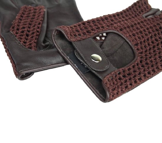 vintage gants en cuir crochet sans doigts brun noir | taille XL