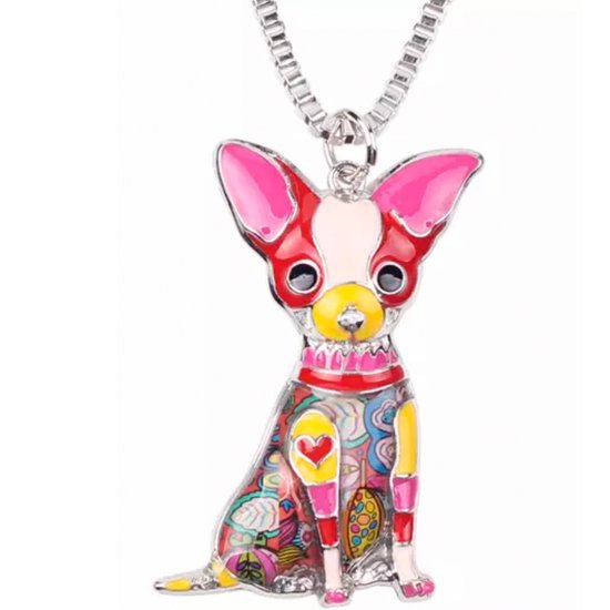 Ketting-Chihuahua-Emaille-Roze-Metaal-Charme Bijoux