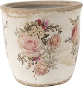 Clayre & Eef Bloempot Ø 14x13 cm Roze Beige Keramiek Rond Bloemen Bloempot binnen