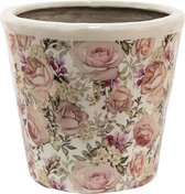 Clayre & Eef Bloempot Binnen Ø 21*19 cm Wit, Roze Keramiek Rond Bloemen Plantenpot