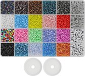 Behave 10000 Glaskralen Set - DIY Sieraden maken - Kralen Set - Rocailles - 312 Letterkralen - 2 Draden - 20 Kleuren - 3mm