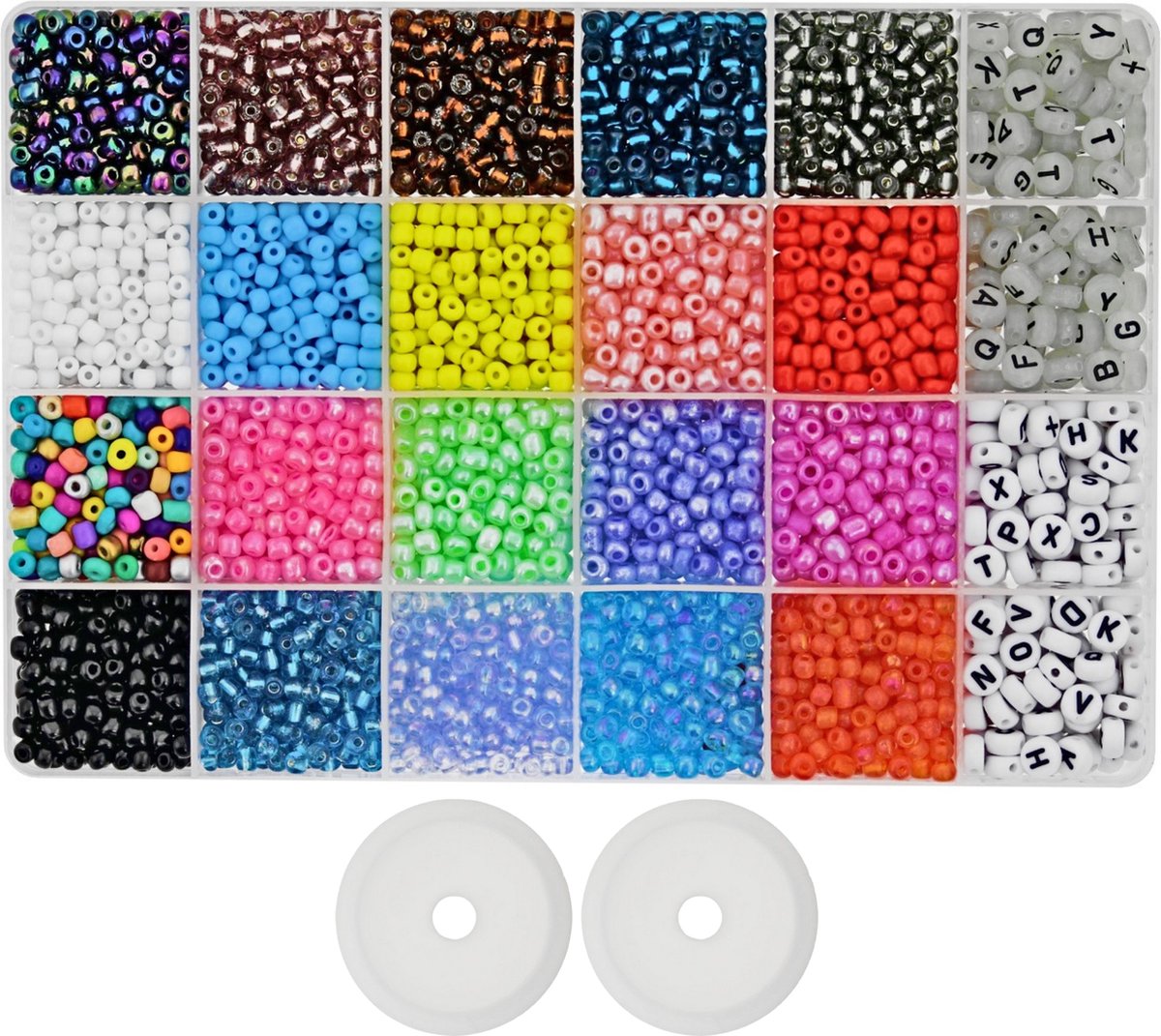 Borduurkralen: 12 duodoosje Rocailles 12/0 en staafjes 5 mm: assorti | Beertje Creatief