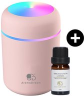 Aroma Dream Diffuser Luchtbevochtiger Roze 300ML incl. Lavendel Olie en E-book Aromatherapie - Humidifier geschikt voor Etherische en Essentiële Olie - Vernevelaar - Verstuiver - G
