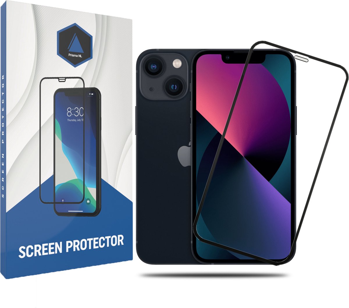 Prisma NL® iPhone Screenprotector - iPhone 13 Mini - Premium - Beschermglas - Gehard glas - 9H - Zwarte rand - Tempered Glass - Full cover