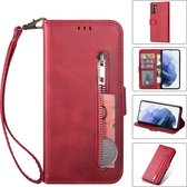 Luxe Telefoonhoesje voor Samsung Galaxy S22 Plus | Hoogwaardig Leren Bookcase | Lederen Wallet Case | Pasjeshouder | Rood