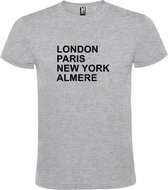 Grijs t-shirt met " London, Paris , New York, Almere " print Zwart size XXXXL