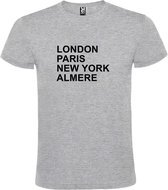 Grijs t-shirt met " London, Paris , New York, Almere " print Zwart size XL