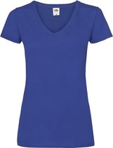 Basic V-hals t-shirt katoen kobalt blauw voor dames - Dameskleding t-shirt blauw L (40)