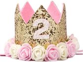 Verjaardag hoedje Wit/Goud/Roze 2 jaar - hoed 2e verjaardag - cakesmash - hoedje - 2 - birthday