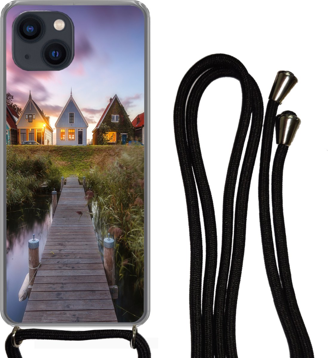 Telefoonhoesje Geschikt voor iPhone 13 - De Durgerdammerdijk - Siliconen - Crossbody - Backcover met Koord - Telefoonhoesje met koord - Hoesje met touw Telefoonhoesje
