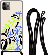 Hoesje met koord Geschikt voor iPhone 11 Pro Max - Blad - Abstract - Patroon - Siliconen - Crossbody - Backcover met Koord - Telefoonhoesje met koord - Hoesje met touw