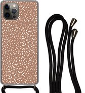 Coque avec cordon iPhone 13 Pro - Pois - Wit - Marron - Siliconen - Bandoulière - Coque arrière avec cordon - Coque pour téléphone avec cordon - Coque avec corde
