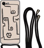 Hoesje met koord Geschikt voor iPhone SE 2020 - Oog - Lippen - Line art - Siliconen - Crossbody - Backcover met Koord - Telefoonhoesje met koord - Hoesje met touw