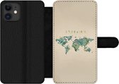 Bookcase Geschikt voor iPhone 11 telefoonhoesje - Wereldkaart - Planten - Water - Met vakjes - Wallet case met magneetsluiting