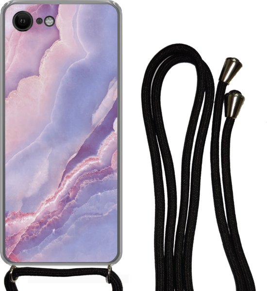 Telefoonkoord - Telefoonketting - Telefoonhoesje Geschikt voor iPhone 8 - Kalksteen - Natuursteen - Mineralen - Siliconen - Crossbody - Telefoonhoesje met koord Telefoonhoesje