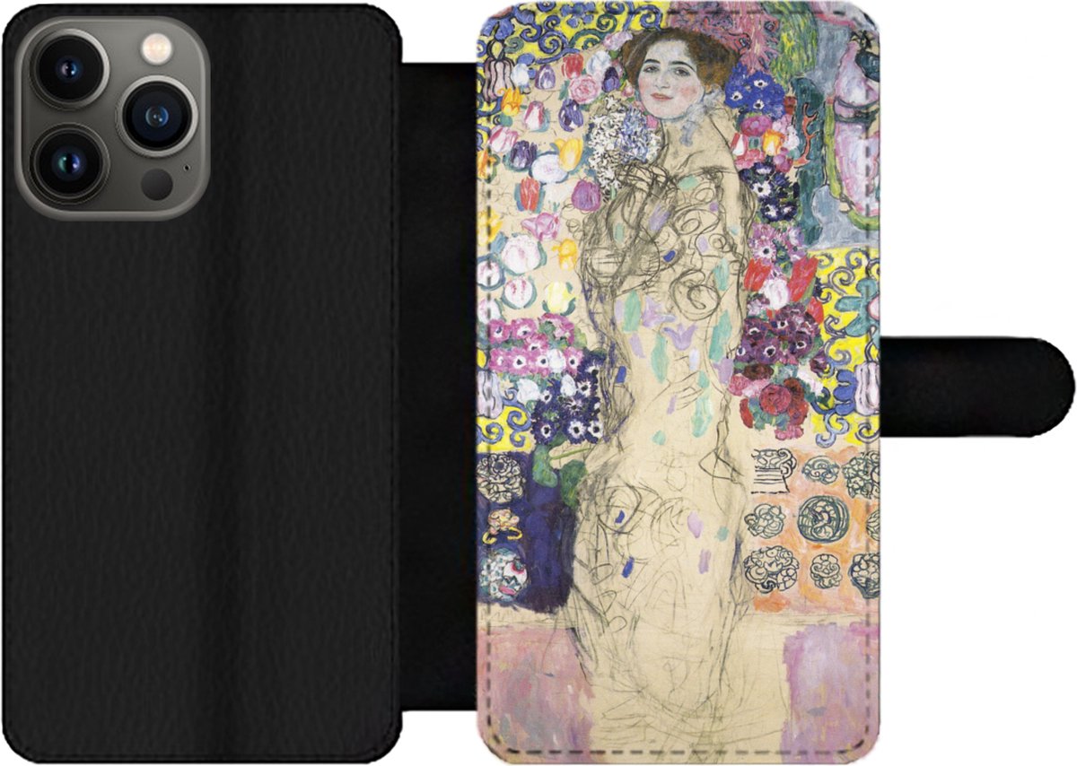 Telefoonhoesje Geschikt voor iPhone 13 Pro Max telefoonhoesje - Portrait of Ria Munk III - Gustav Klimt - Met vakjes - Wallet case met magneetsluiting