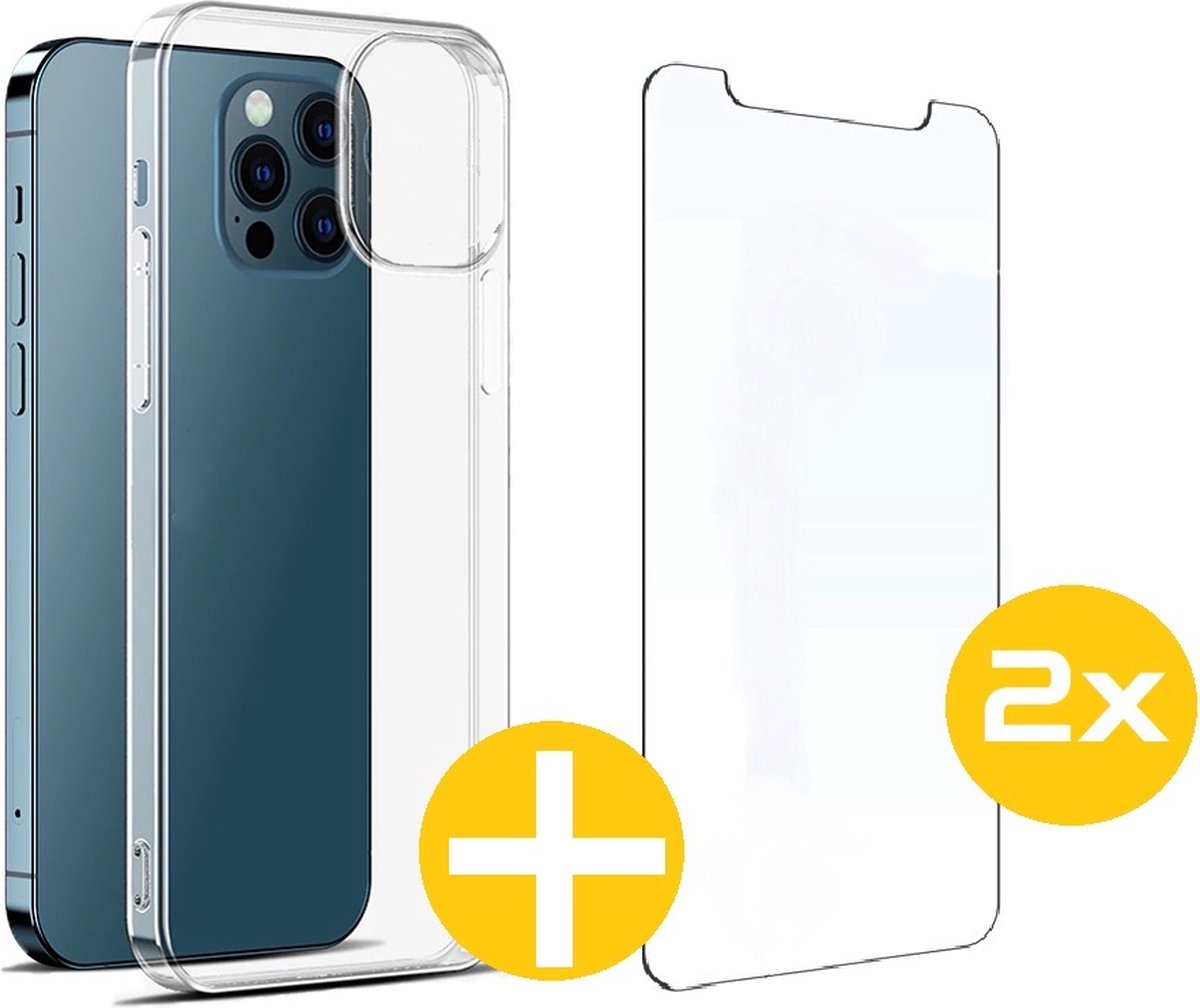 iPhone 13 Pro Max Hoesje + 2x iPhone 13 Pro Max Screenprotector | Silicone case | Transparant Hoesje + 2x Screenprotector | Tempered Glass