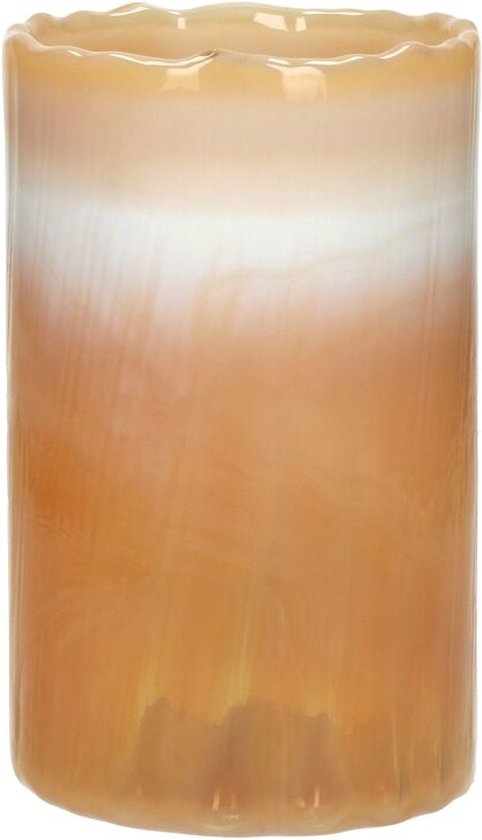 Pomax - Theelicht / waxinelichtjeshouder / windlicht - Oranje / wit / roze / transparant - ø 12 x 19 cm hoog.