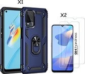 Oppo A16 Hoesje armor Met ring houder Blauw - Oppo A16s hoesje  / Oppo A54s hoesje met Kickstand TPU backcover hoesje - Oppo A16 / A16s screenprotector 2 pack