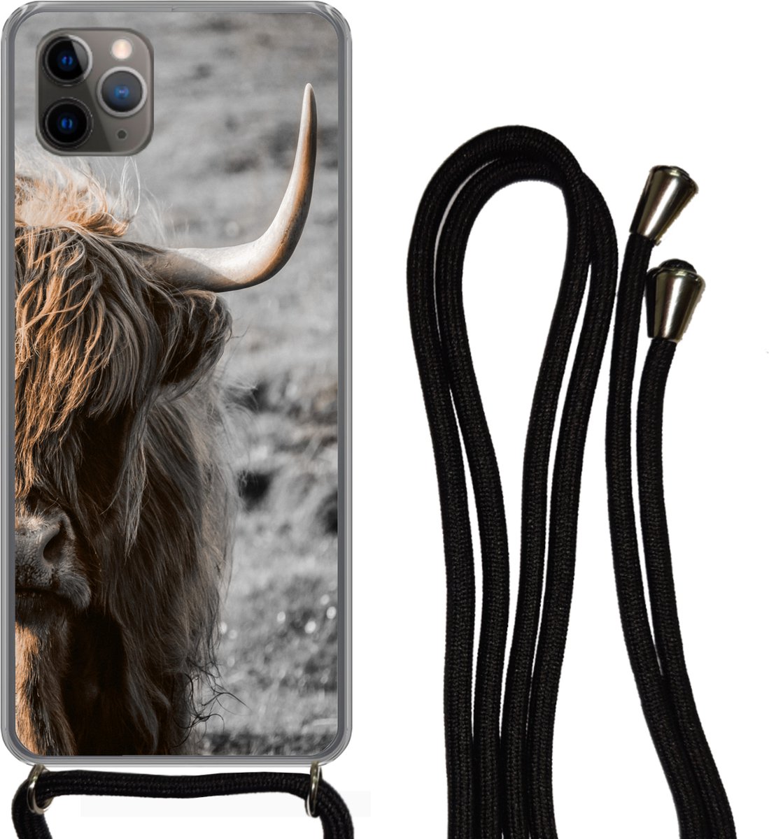 Telefoonhoesje Geschikt voor iPhone 11 Pro - Schotse hooglander - Koeien - Natuur - Siliconen - Crossbody - Backcover met Koord - Telefoonhoesje met koord - Hoesje met touw Telefoonhoesje