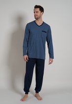 BUGATTI heren pyjama V-hals - donkerblauw gestreept - Maat: 3XL