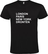 Zwart t-shirt met " London, Paris , New York, Dronten " print Wit size XXXL
