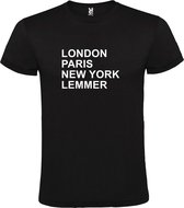 Zwart t-shirt met " London, Paris , New York, Lemmer " print Wit size XXL