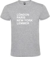 Grijs t-shirt met " London, Paris , New York, Lemmer " print Wit size L
