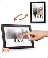Digitale fotolijst met WiFi en Frameo App – Fotokader - 10 inch - Pora – HD+ -IPS Display – Zwart/Hout - Micro SD - Touchscreen