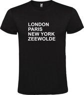Zwart t-shirt met " London, Paris , New York, Zeewolde " print Wit size S
