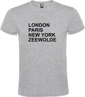 Grijs t-shirt met " London, Paris , New York, Zeewolde " print Zwart size S